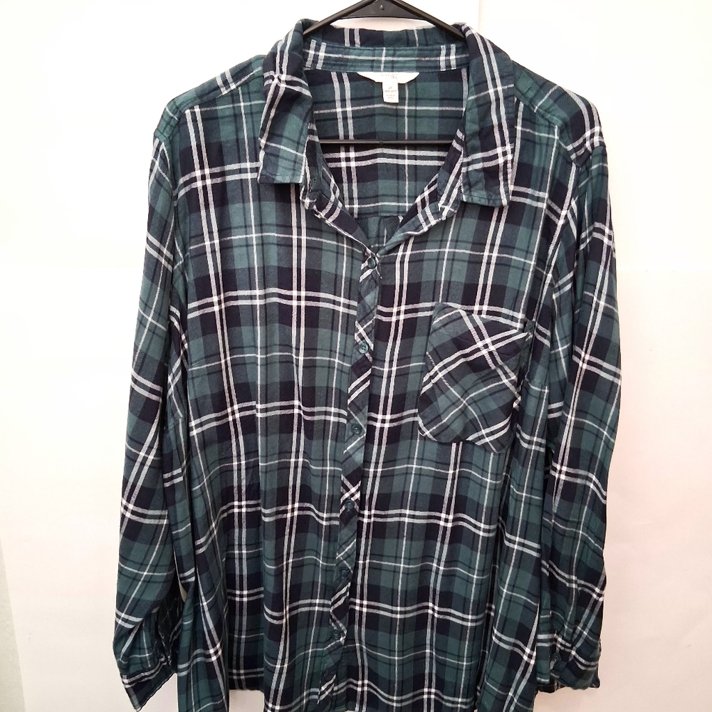Terra & Sky Women's Teal Plaid Button Down Shirt Size 4X